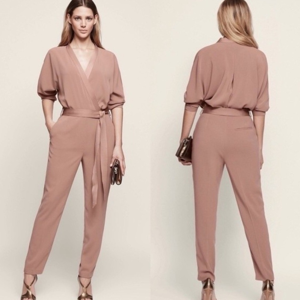 Reiss Etta Mocha Wrap Front Jumpsuit